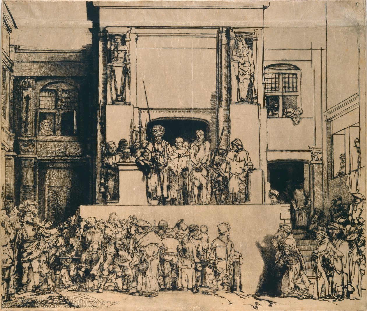 Krisztus bemutatta a népnek: hosszúkás lemez, 1655 alkotó: Rembrandt van Rijn