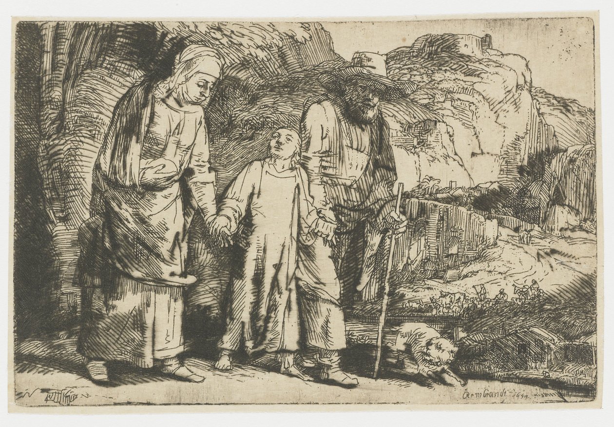 Krisztus visszatér a templomból szüleivel alkotó: Rembrandt van Rijn