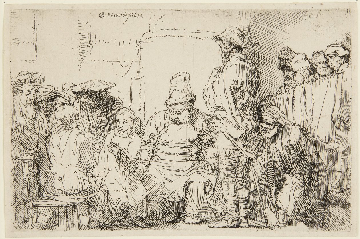 Krisztus ülve vitatkozik a törvénytudókkal alkotó: Rembrandt van Rijn