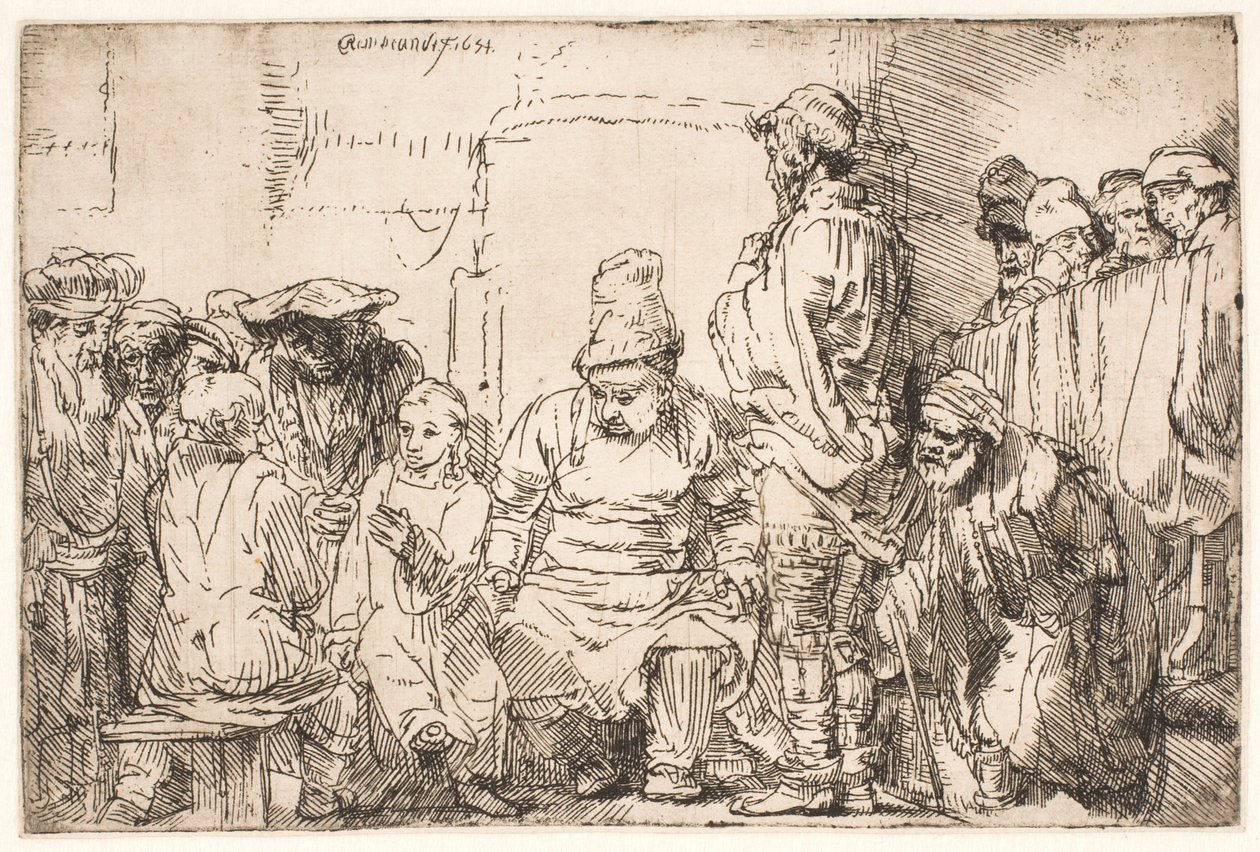 Krisztus ülve vitatkozik a törvénytudókkal alkotó: Rembrandt van Rijn