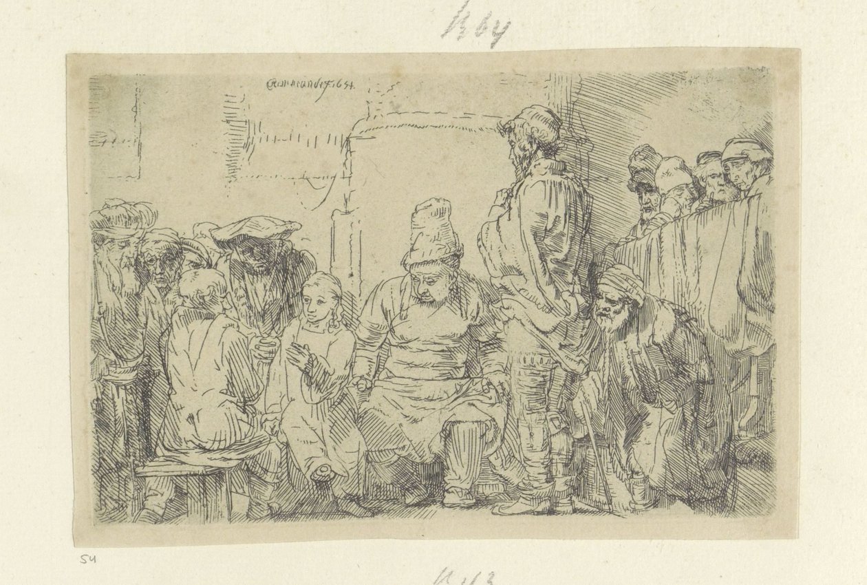 Christus en de schriftgeleerden Nyolcvanöt eredeti nyomat gyűjteménye (sorozat címe) alkotó: Rembrandt van Rijn