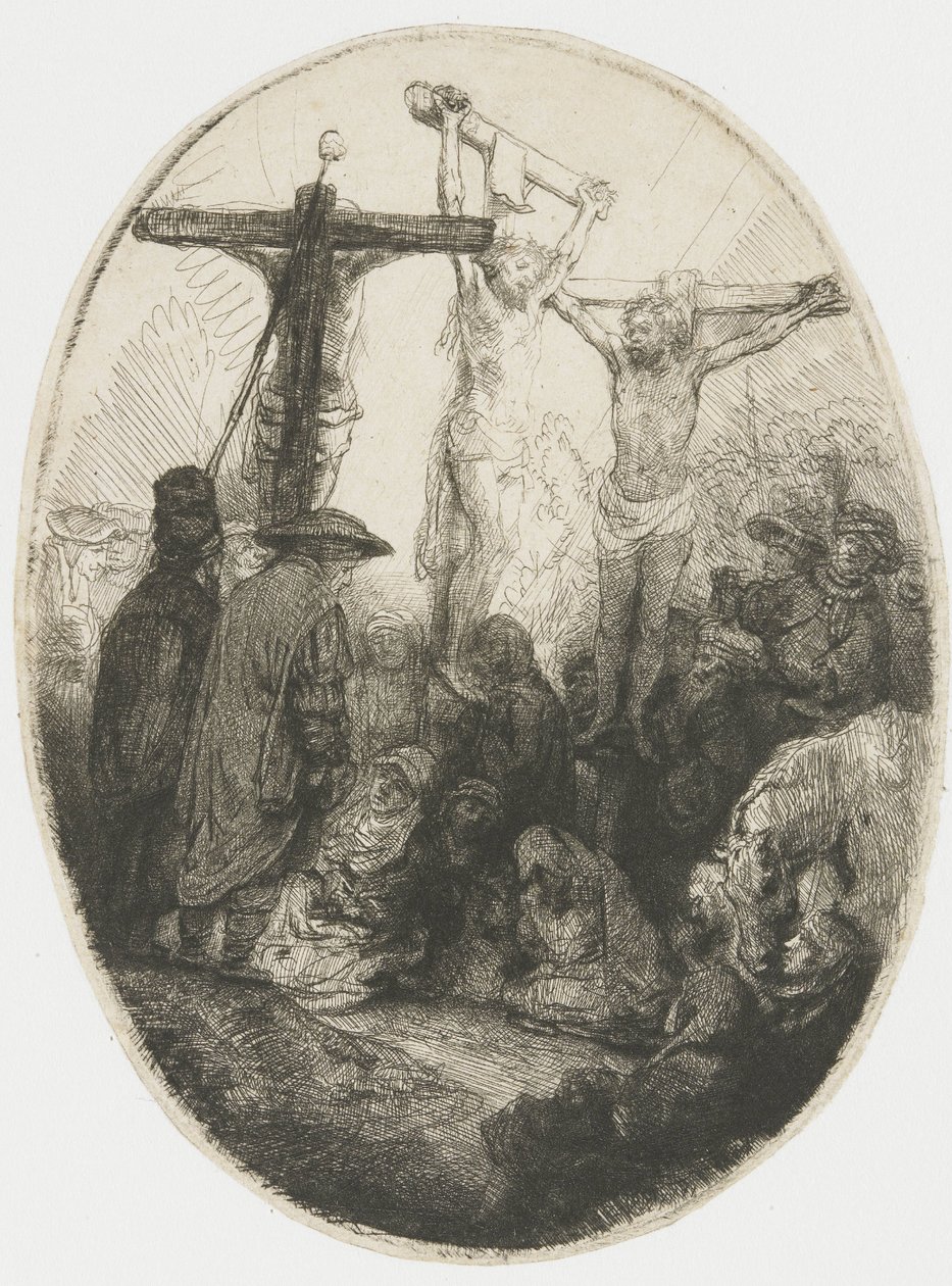A két gyilkos között keresztre feszített Krisztus alkotó: Rembrandt van Rijn