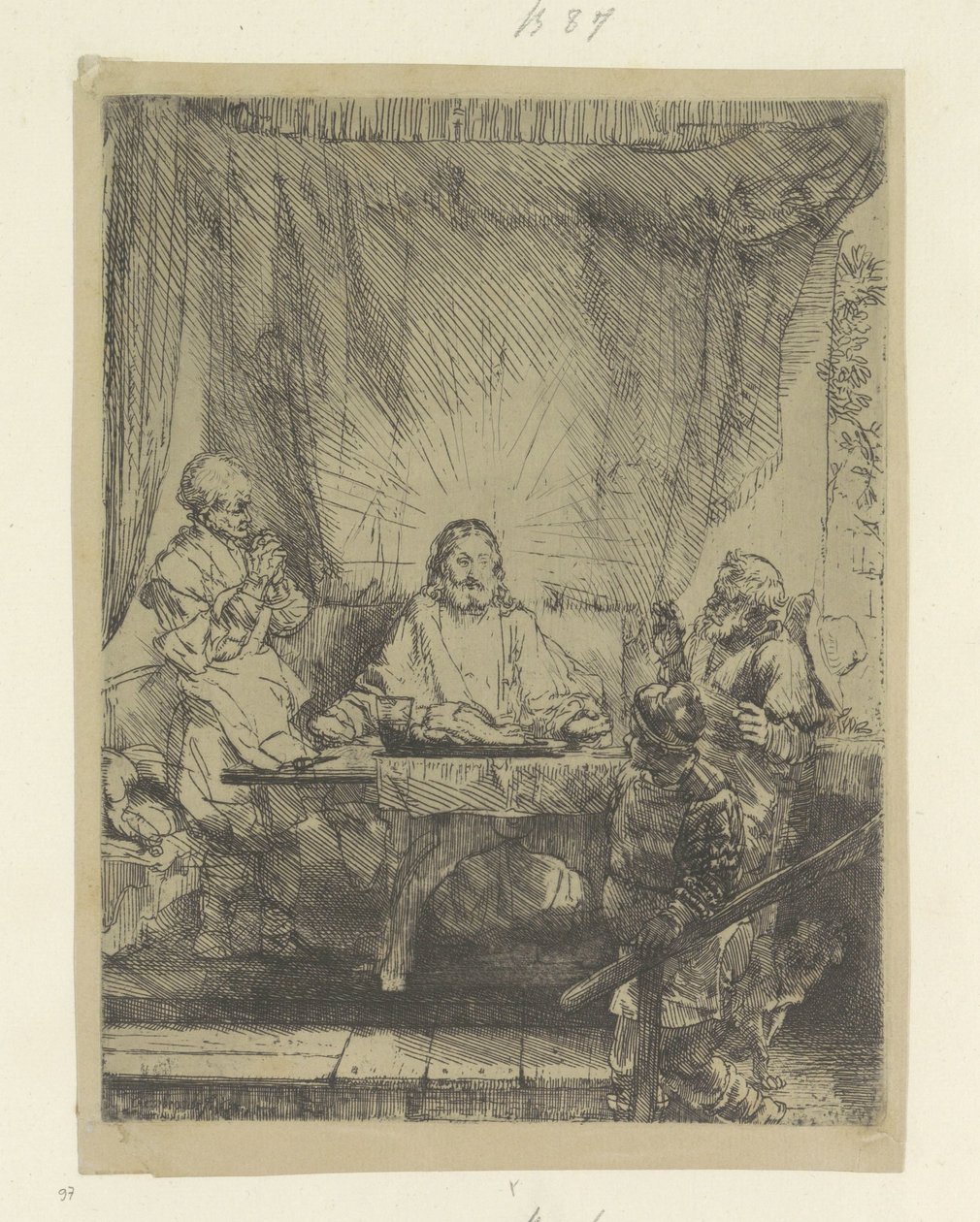 Christus te Emmaus: grote plaat Nyolcvanöt eredeti nyomat gyűjteménye (sorozat címe) alkotó: Rembrandt van Rijn