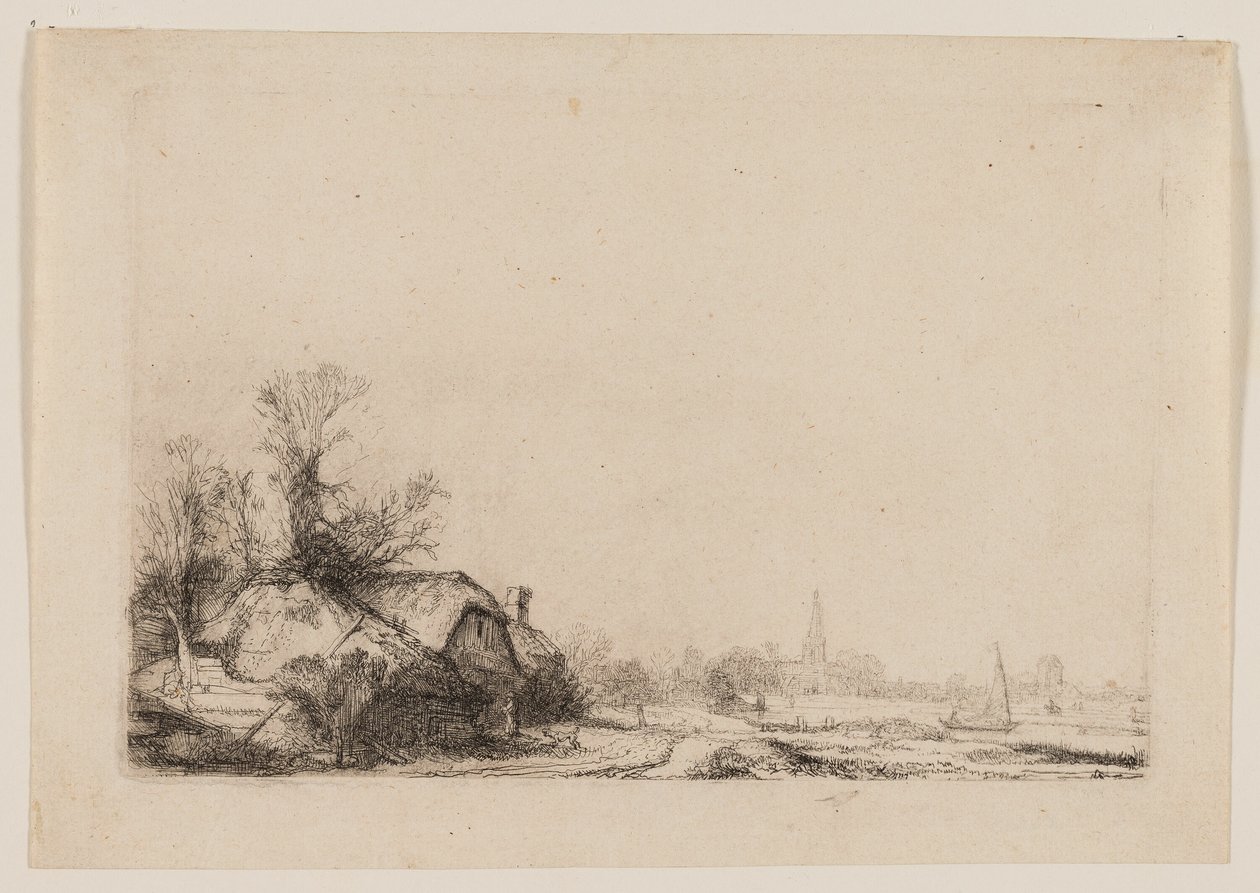 Csatorna melletti nyaraló, kilátással Ouderkerkre alkotó: Rembrandt van Rijn