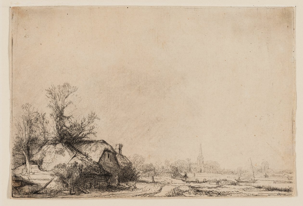 Víkendház a csatorna mellett, kilátással Ouderkerkre alkotó: Rembrandt van Rijn