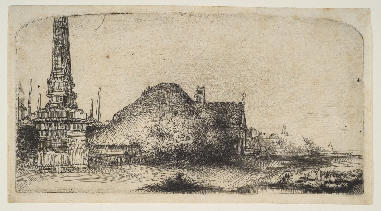 Ház és határállomás a Spaarndammerdijk LObelisque-ben, kb. 1650. alkotó: Rembrandt van Rijn