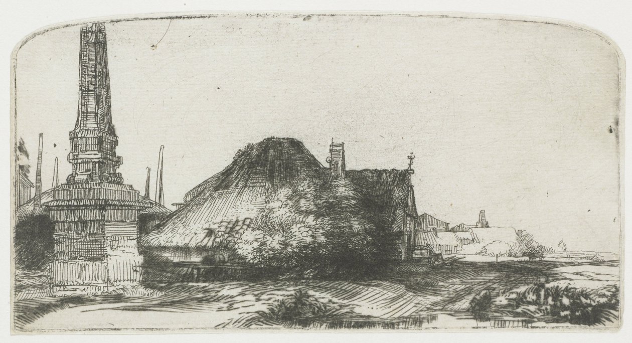 Vidéki ház és határjelző oszlop a Spaarndammerdijk-en („L’Obelisque”) alkotó: Rembrandt van Rijn
