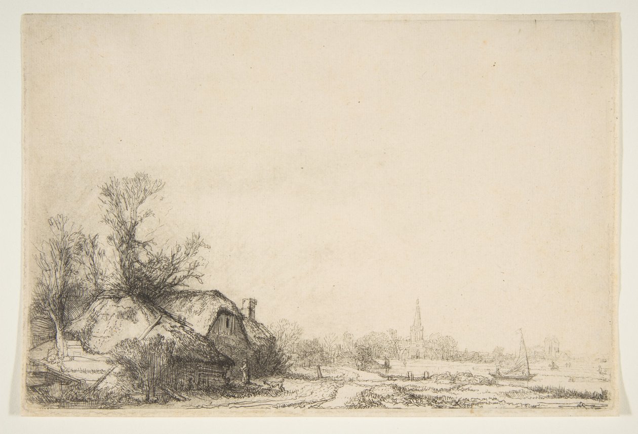 Víkendház a csatorna mellett, kilátással Ouderkerkre, kb. 1641. alkotó: Rembrandt van Rijn