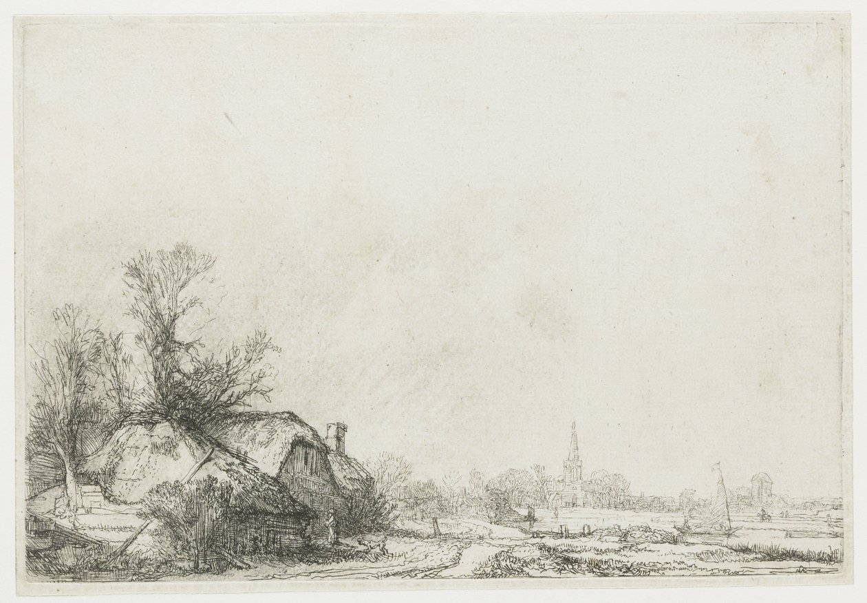 Csatorna melletti nyaralók: Kilátás Ouderkerk aan de Amstelre alkotó: Rembrandt van Rijn