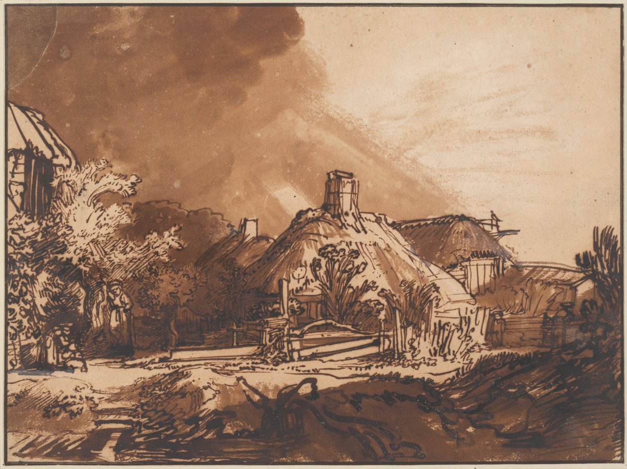 Víkendházak a viharos ég alatt, c. 1640 alkotó: Rembrandt van Rijn