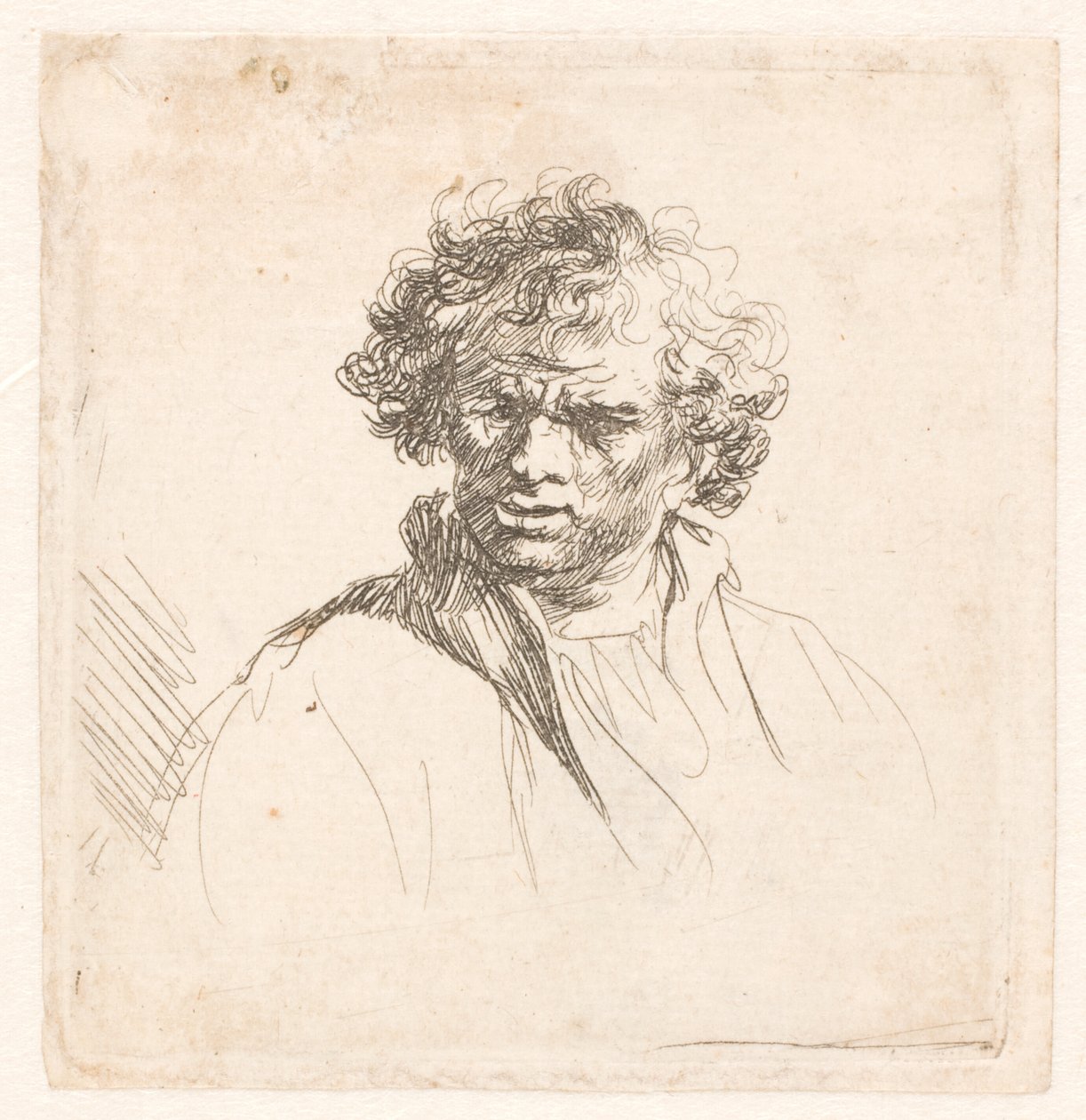 Göndör fejű, nyűgös szájú férfi alkotó: Rembrandt van Rijn