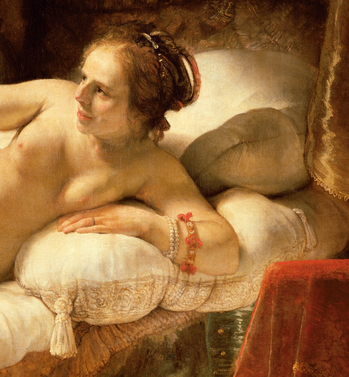 Danae, 1643 olaj, vászon, részlet a 47569-ből alkotó: Rembrandt van Rijn