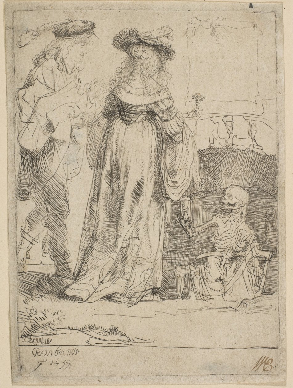 Halál megjelenése egy házaspárnak egy nyitott sírból, 1639. alkotó: Rembrandt van Rijn