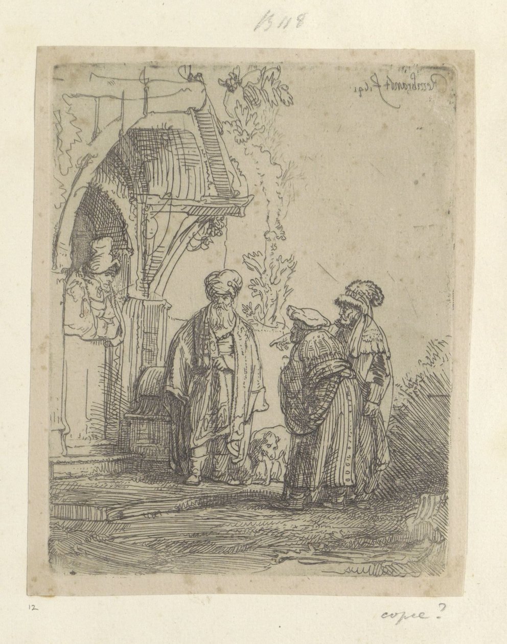 Drie oosterse figura Nyolcvanöt eredeti nyomat gyűjteménye (sorozat címe) alkotó: Rembrandt van Rijn