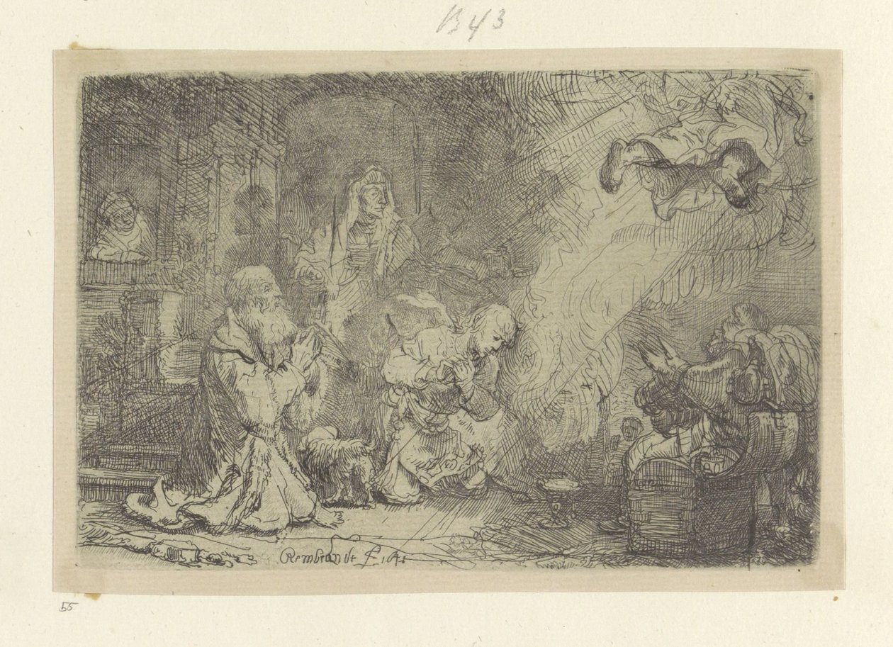 Angel elhagyja Tóbiást és családját Recueil de quatre-vingt-cinq estampes originales (sorozat címe) alkotó: Rembrandt van Rijn