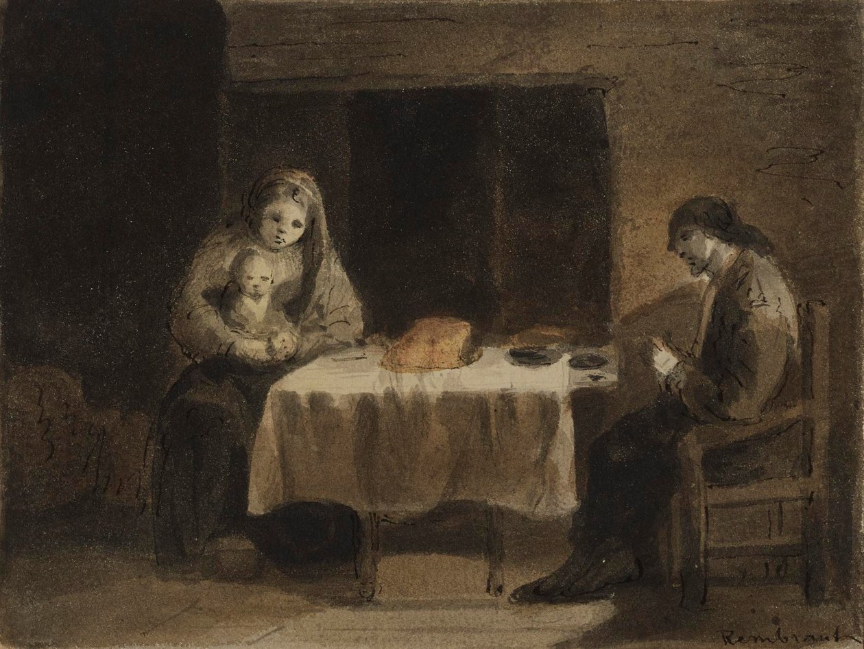 Család az asztalnál alkotó: Rembrandt van Rijn