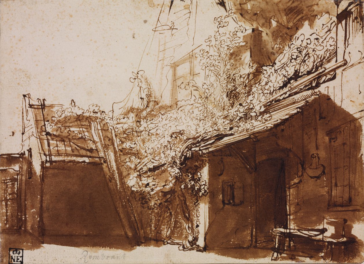 Parasztház fényben és árnyékban alkotó: Rembrandt van Rijn