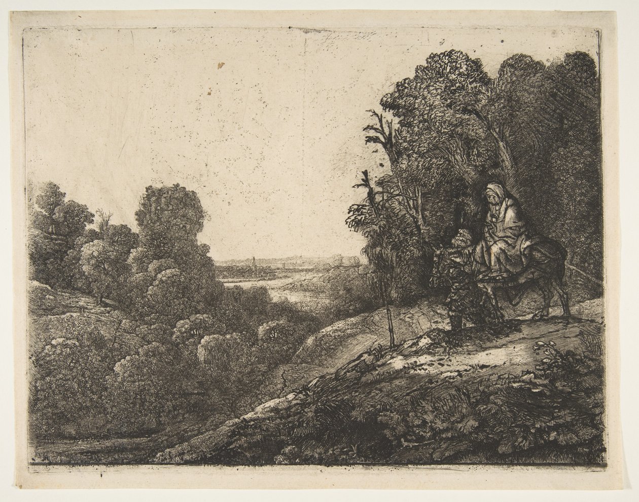 Repülés Egyiptomba: Hercules Segers Tóbiásból és az angyalból módosította, kb. 1653. alkotó: Rembrandt van Rijn