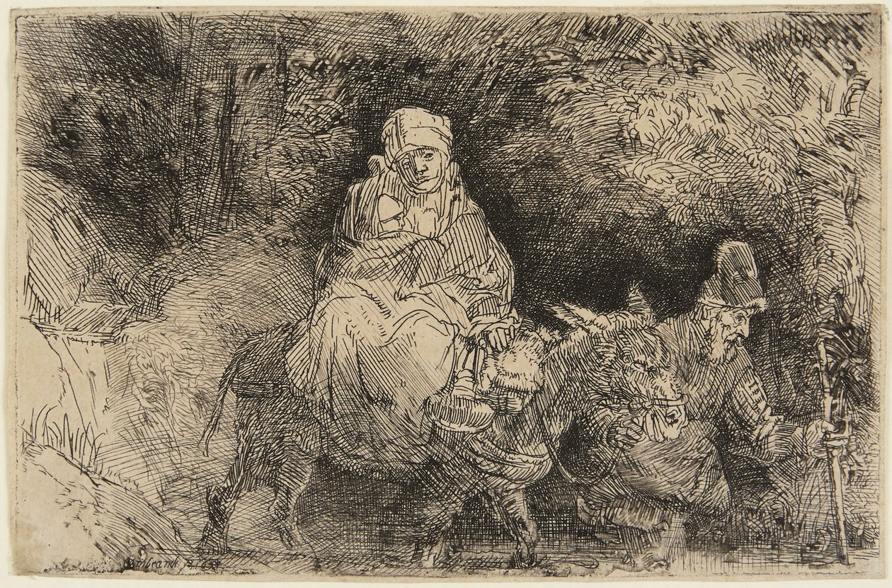 Menekülés Egyiptomba: a Szent Család átkel a patakon alkotó: Rembrandt van Rijn