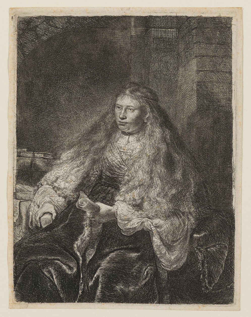 Lány, akinek a haja a vállára omlik alkotó: Rembrandt van Rijn