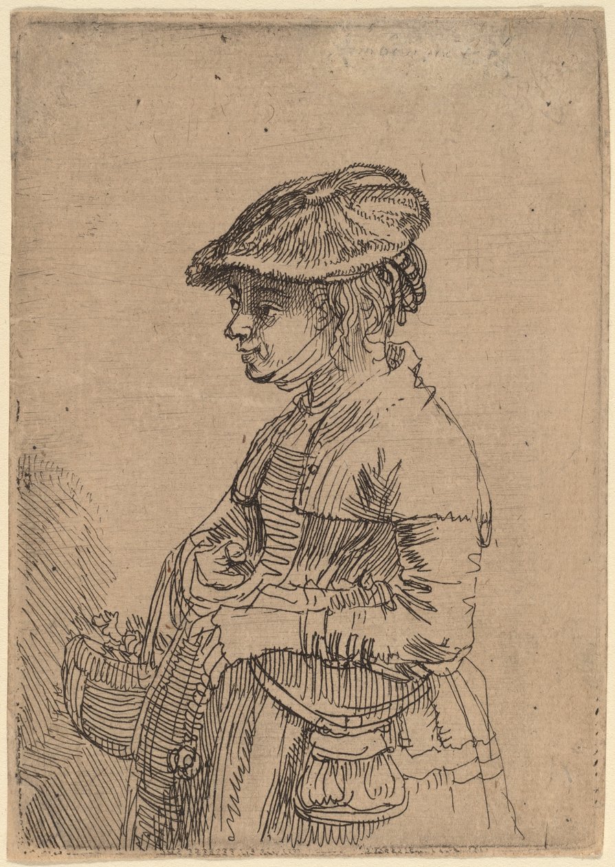 Lány egy kosárral alkotó: Rembrandt van Rijn