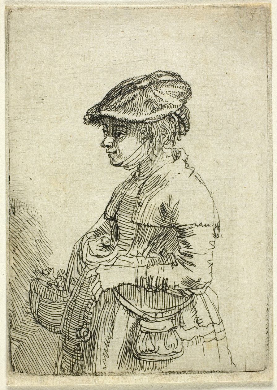 Lány egy kosárral alkotó: Rembrandt van Rijn