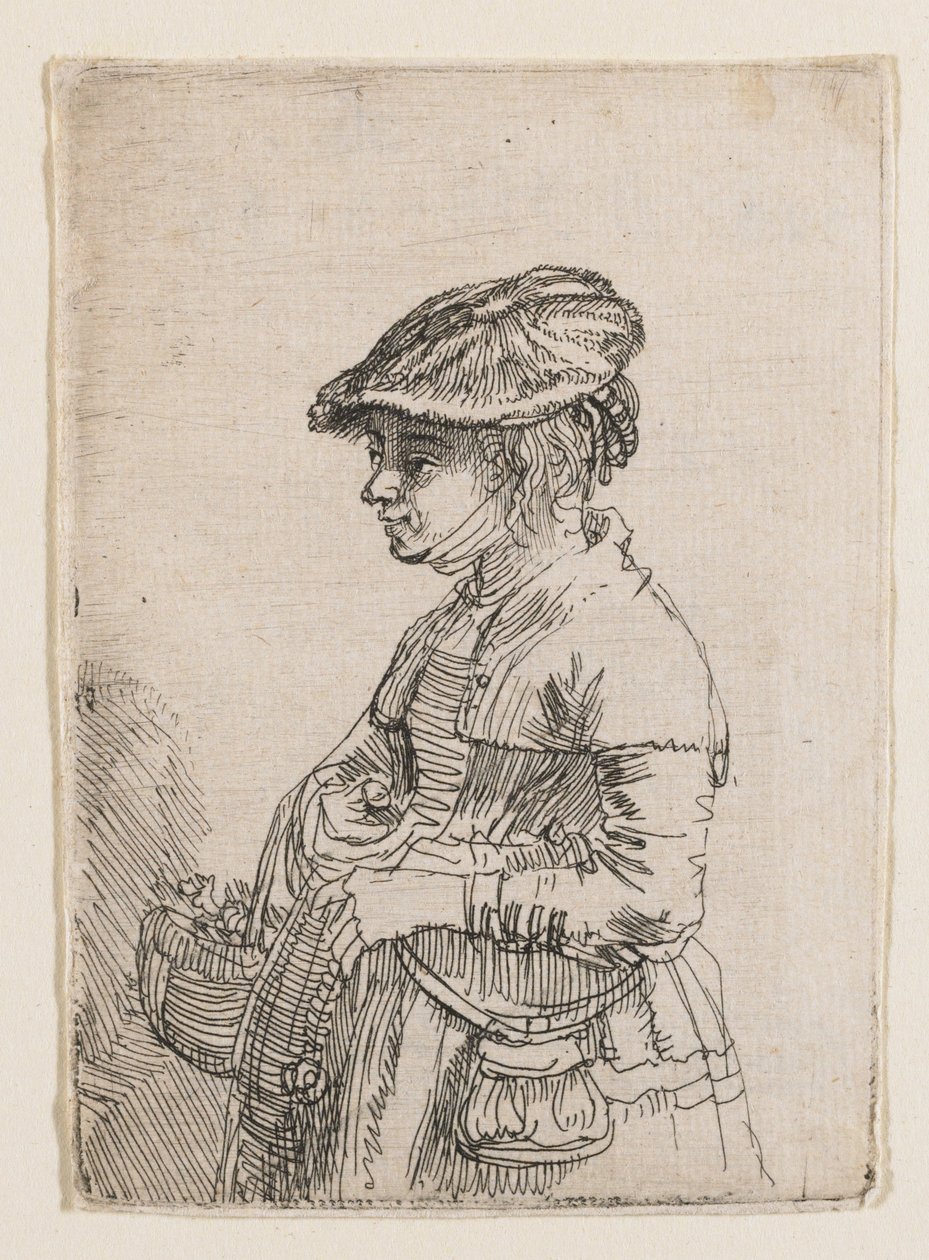 Kosárral rendelkező lány alkotó: Rembrandt van Rijn