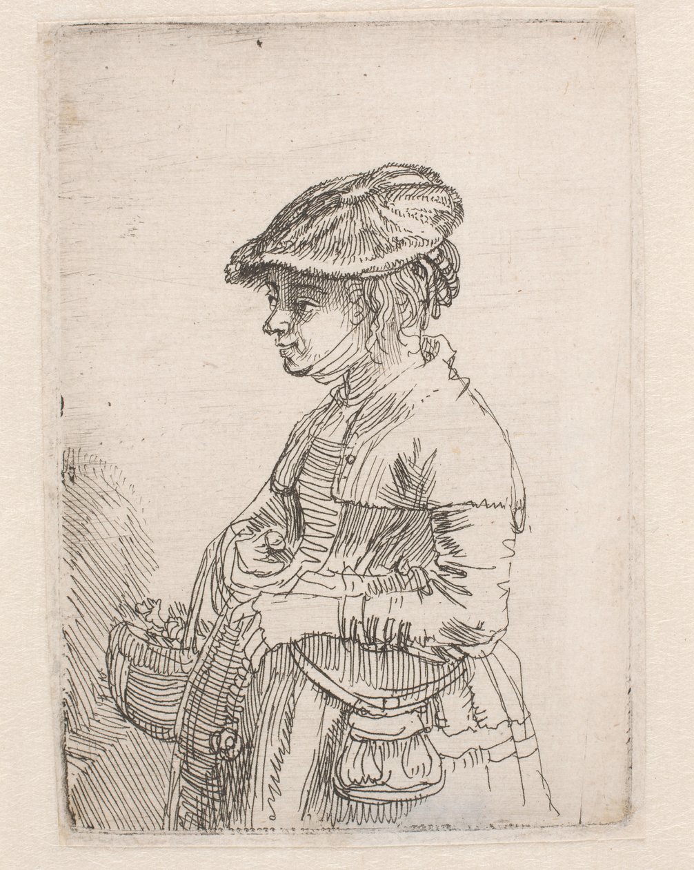 Kosárral rendelkező lány alkotó: Rembrandt van Rijn