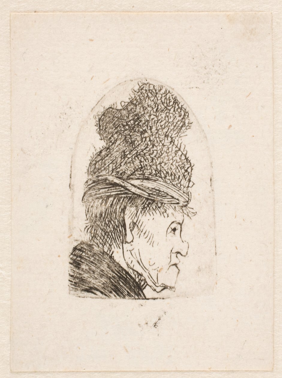 Groteszk profil: magas sapkás férfi alkotó: Rembrandt van Rijn