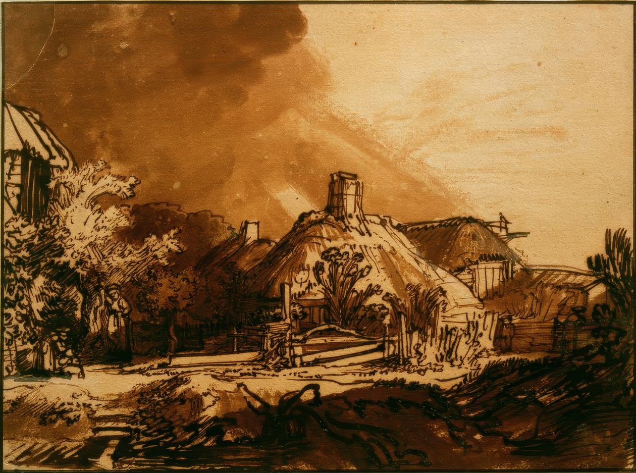 Házak a viharos ég alatt alkotó: Rembrandt van Rijn