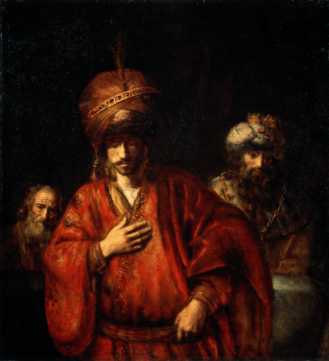 Hámán felismeri sorsát Dávid és Uriás, 1665. alkotó: Rembrandt van Rijn