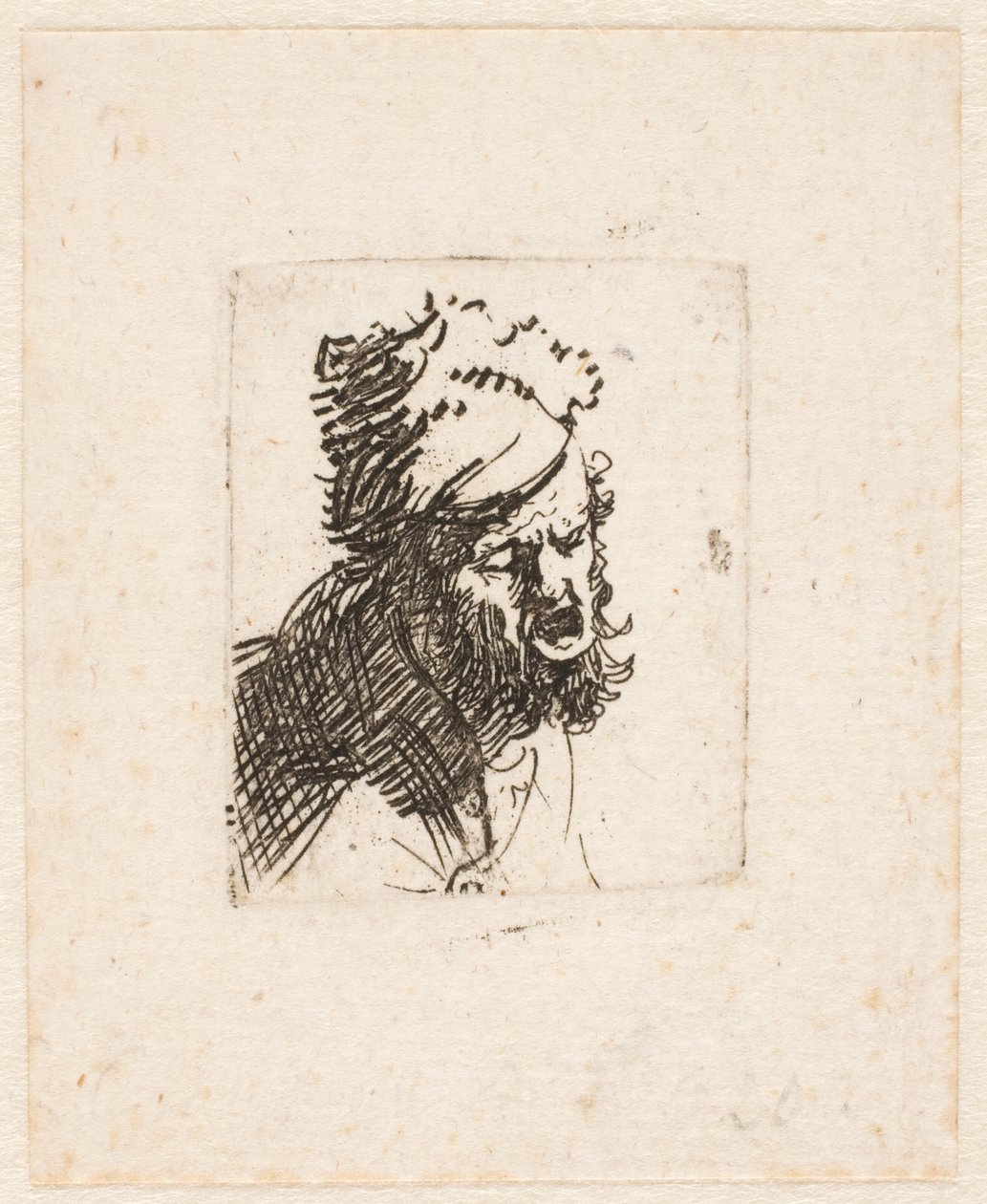 Egy szőrme sapkás férfi feje, aki kiált alkotó: Rembrandt van Rijn