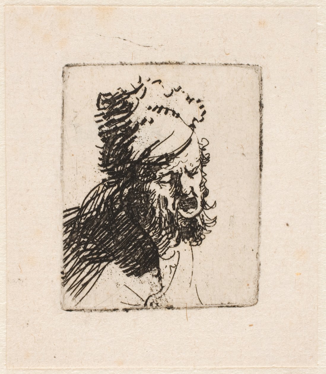 Egy szőrme sapkás férfi feje, aki kiált alkotó: Rembrandt van Rijn