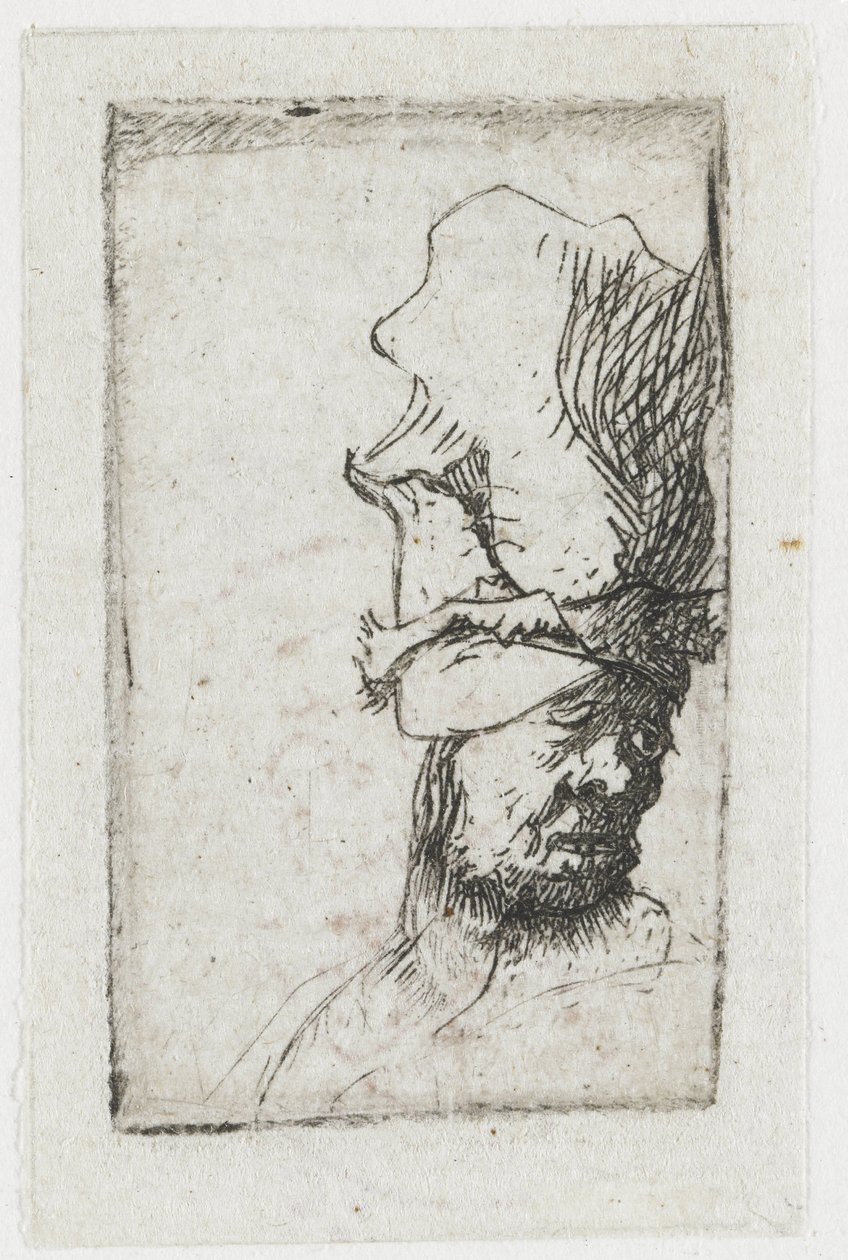 Magas sapkás férfi feje alkotó: Rembrandt van Rijn