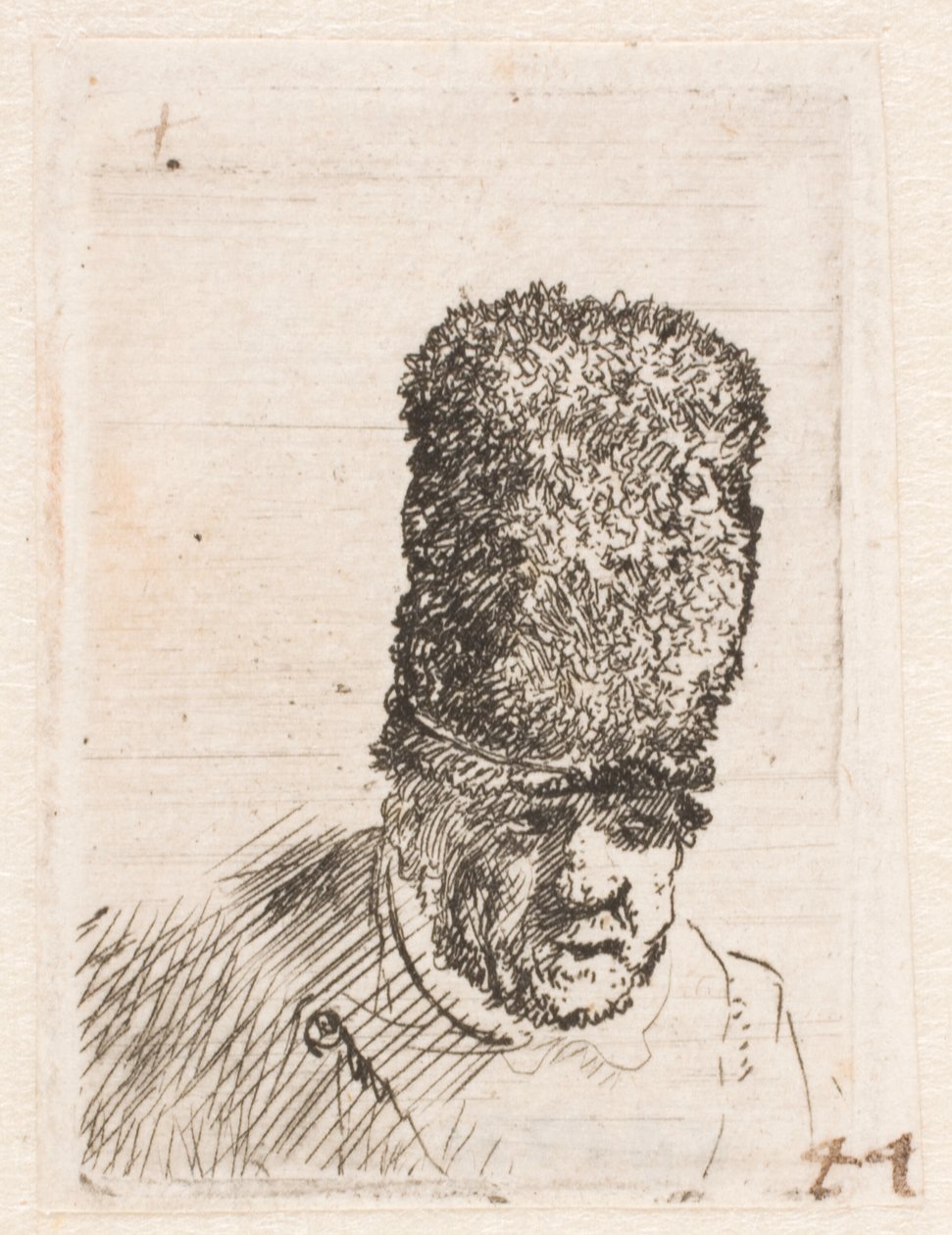 Egy magas prémes sapkában viselő öregember feje alkotó: Rembrandt van Rijn