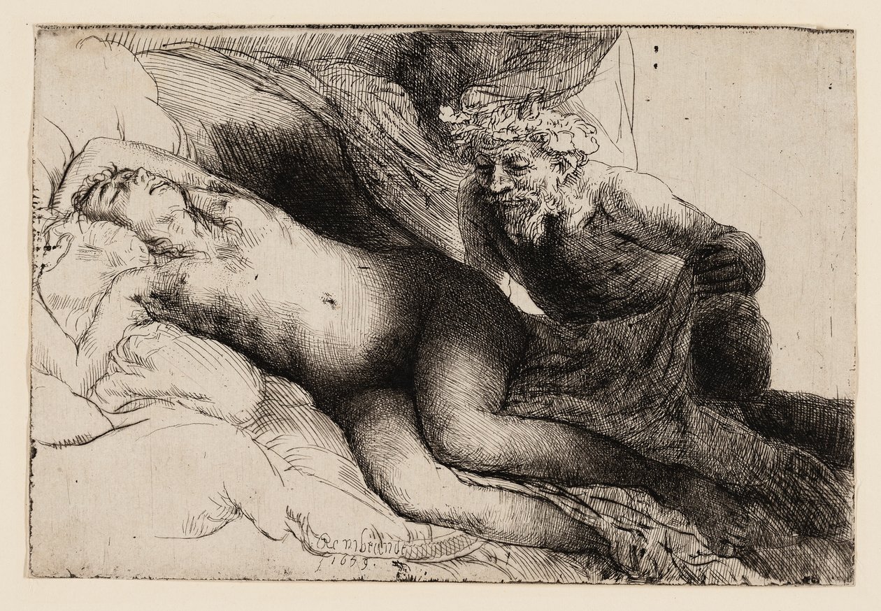 Jupiter és Antiope: A nagyobb lemez alkotó: Rembrandt van Rijn