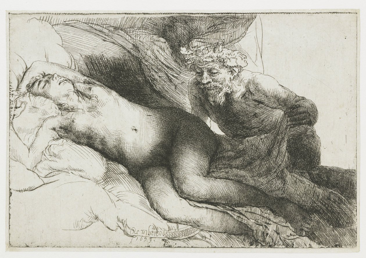 Jupiter és Antiope: a nagyobb lemez alkotó: Rembrandt van Rijn