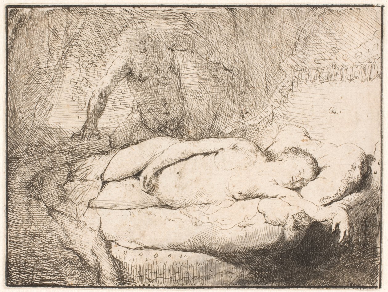 Jupiter és Antiope: a kisebb táblakép alkotó: Rembrandt van Rijn