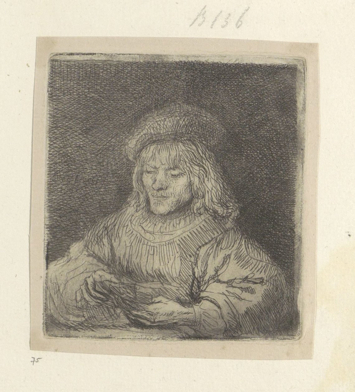 Kaartspeler Nyolcvanöt eredeti nyomat gyűjteménye (sorozat címe) alkotó: Rembrandt van Rijn