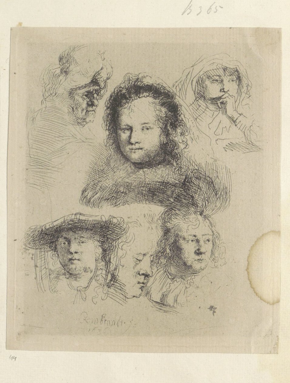 Kopstudies van Saskia en anderen Nyolcvanöt eredeti nyomat gyűjteménye (sorozat címe) alkotó: Rembrandt van Rijn