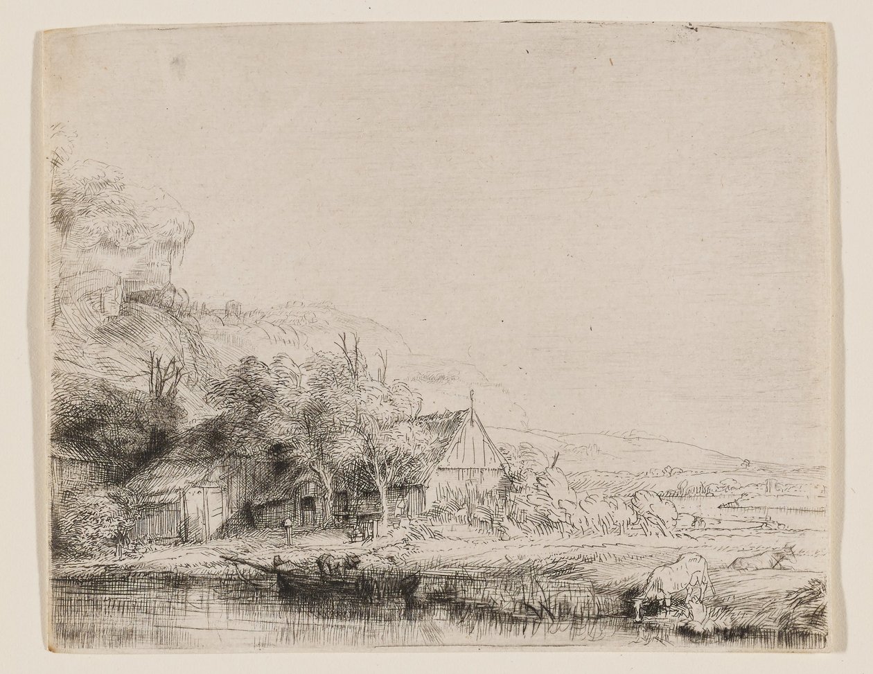 Tájkép egy itató tehénnel alkotó: Rembrandt van Rijn