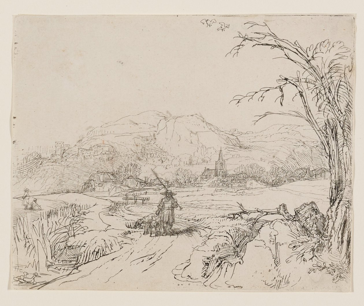 Tájkép sportolóval és kutyákkal alkotó: Rembrandt van Rijn