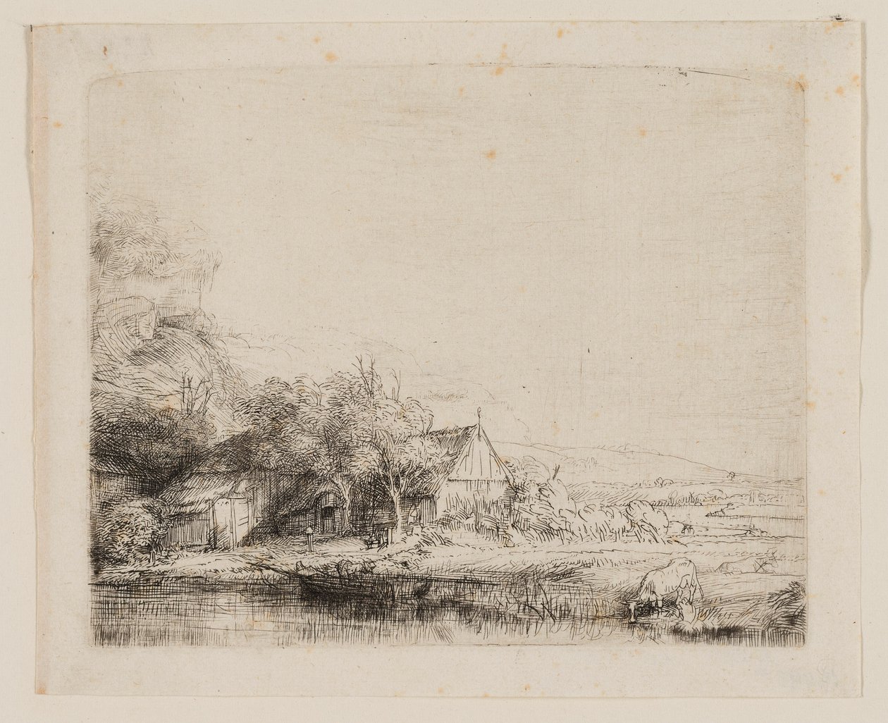 Táj egy tehén iszik alkotó: Rembrandt van Rijn