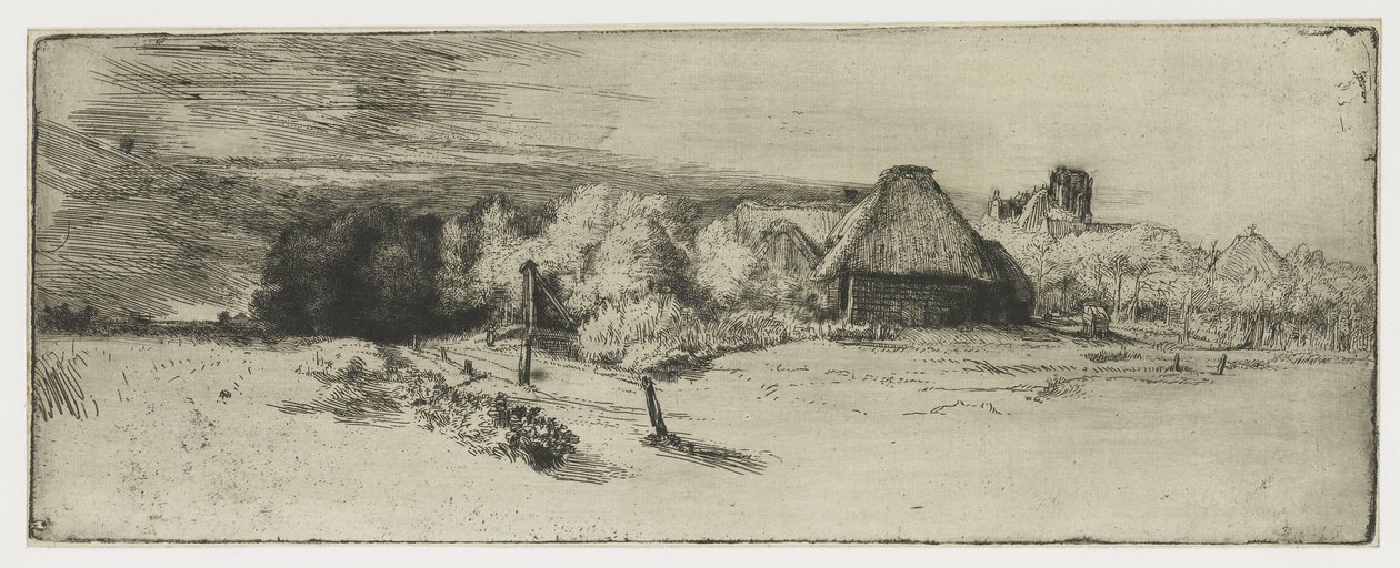 Táj egy gazdasági épülettel és a ház a toronnyal Táj egy gazdasági épülettel és a "házzal a toronnyal" alkotó: Rembrandt van Rijn