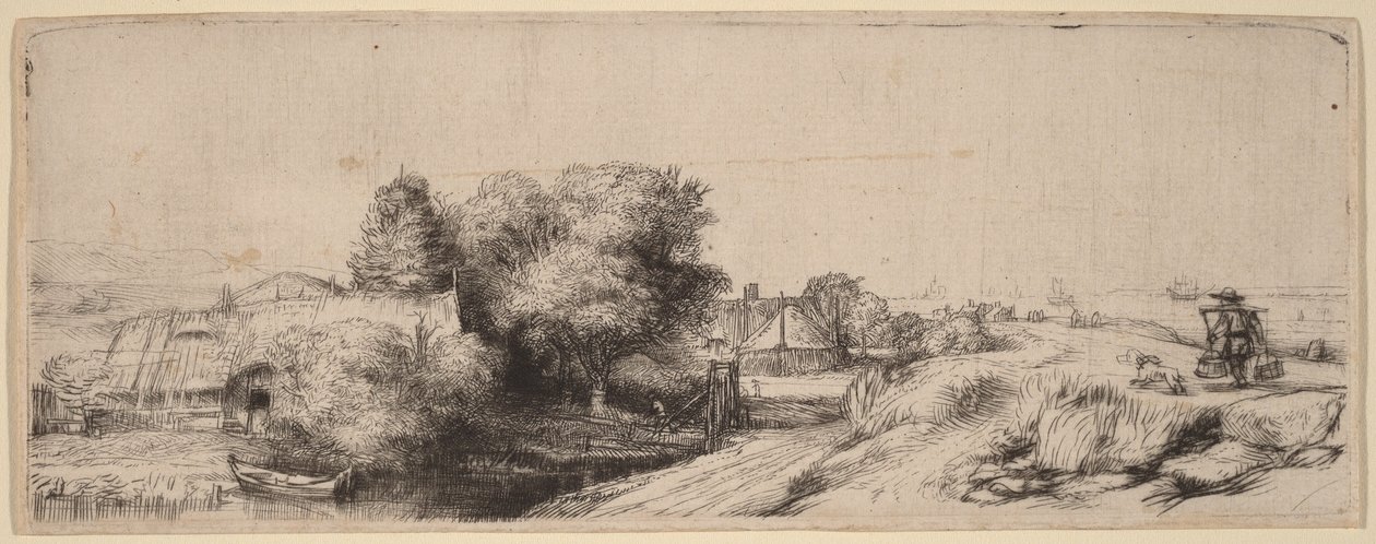 Tájkép a tejesemberrel alkotó: Rembrandt van Rijn