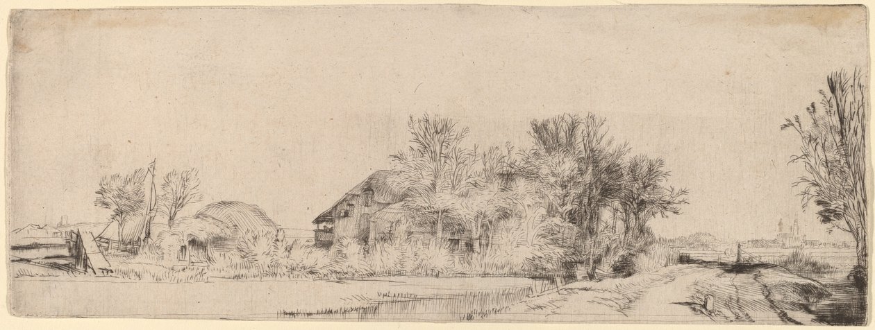 Táj egy úttal a csatorna mellett alkotó: Rembrandt van Rijn
