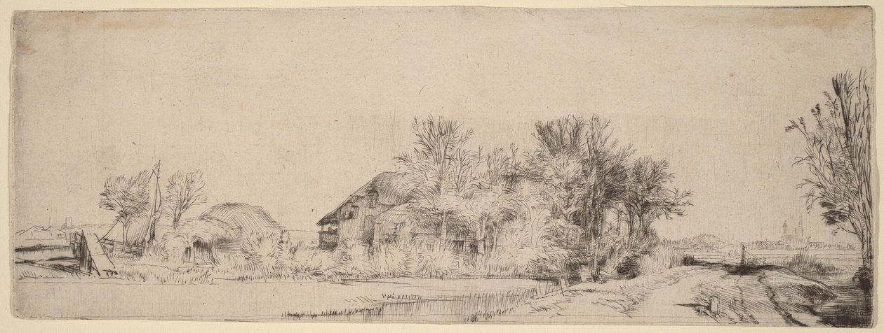 Tájkép csatorna melletti úttal alkotó: Rembrandt van Rijn