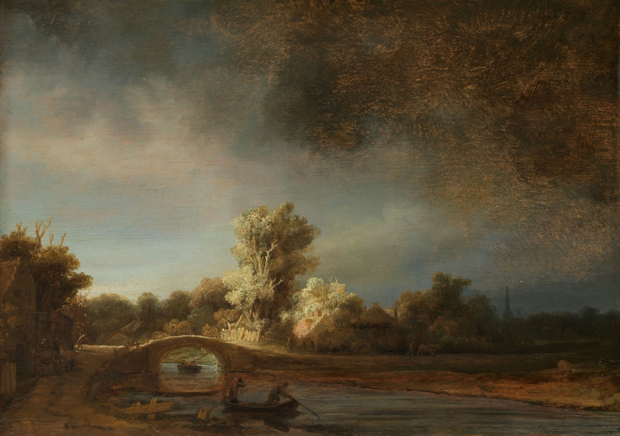 Táj egy kőhíddal Táj kőhíddal alkotó: Rembrandt van Rijn