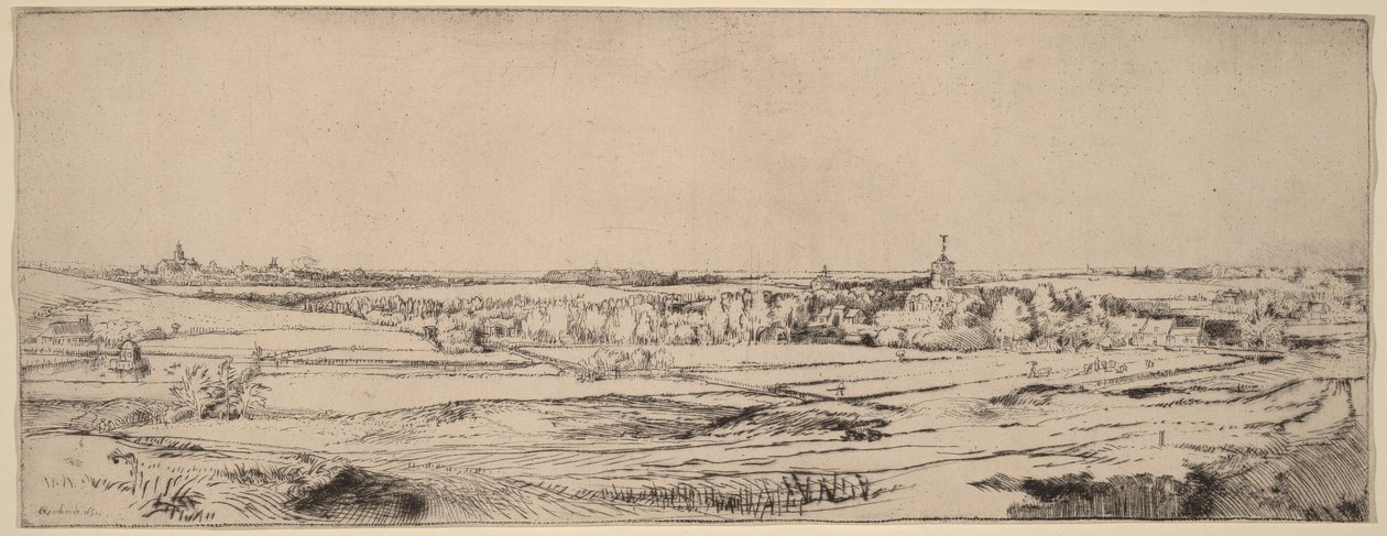Tájkép Haarlem felé nézve (Az aranymérők mezője) alkotó: Rembrandt van Rijn