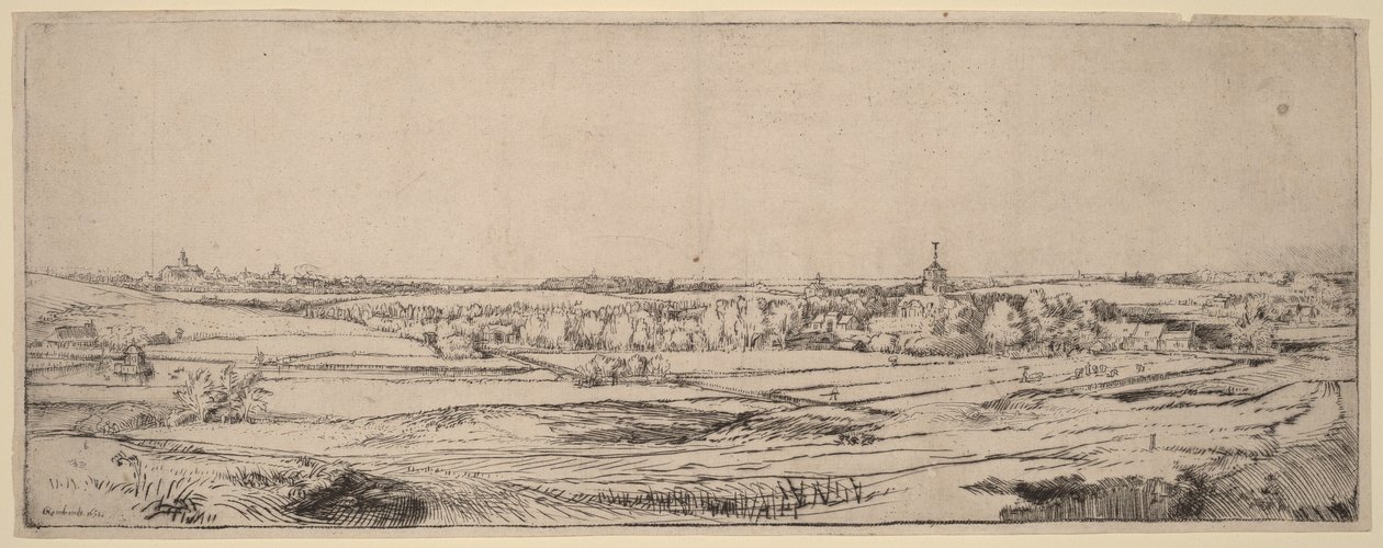 Tájkép Haarlem felé néző kilátással (Az aranymérők mezője) alkotó: Rembrandt van Rijn